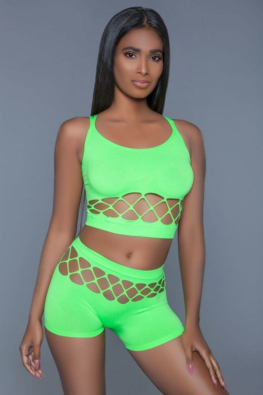 “Eye Catchin” Neon Green Fishnet Set
