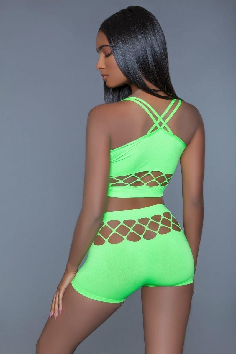 “Eye Catchin” Neon Green Fishnet Set