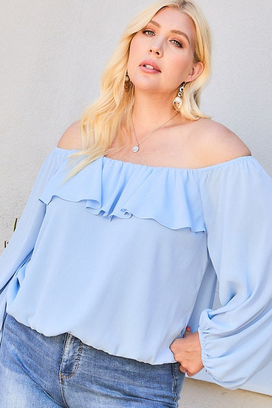 “Belle” Dusty Blue Bubble Sleeve Top