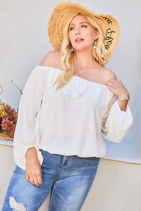 “Belle” White Bubble Sleeve Top