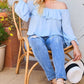 “Belle” Dusty Blue Bubble Sleeve Top