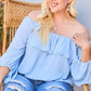 “Belle” Dusty Blue Bubble Sleeve Top