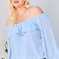 “Belle” Dusty Blue Bubble Sleeve Top