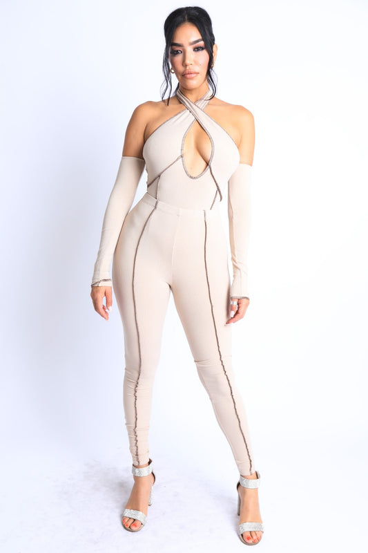 “Morgan” Taupe Off Shoulder Set