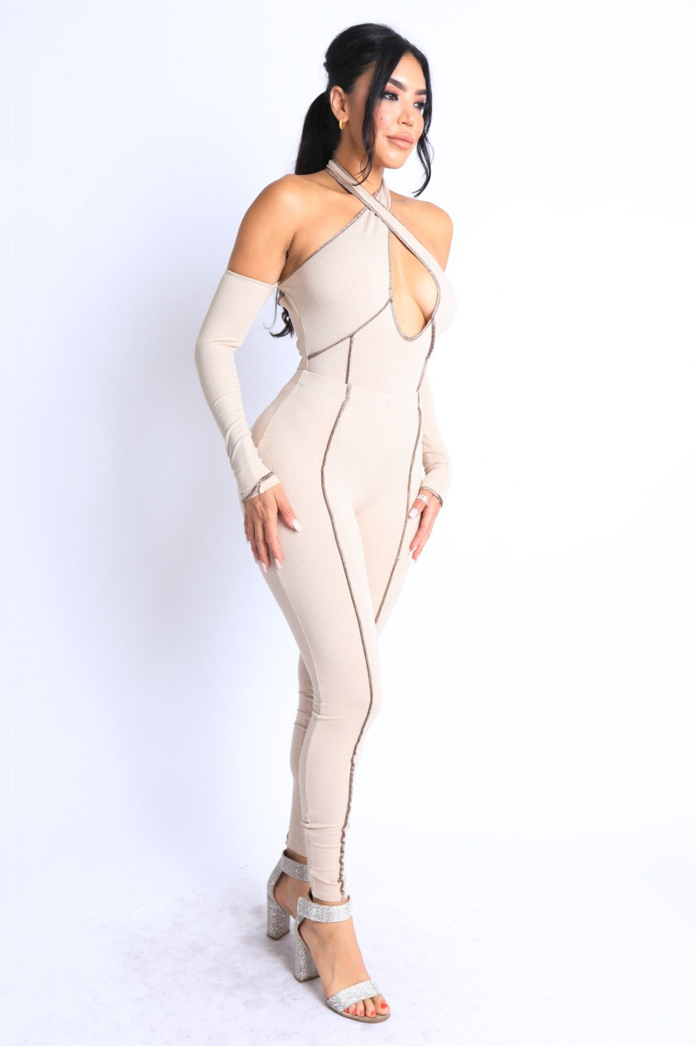 “Morgan” Taupe Off Shoulder Set