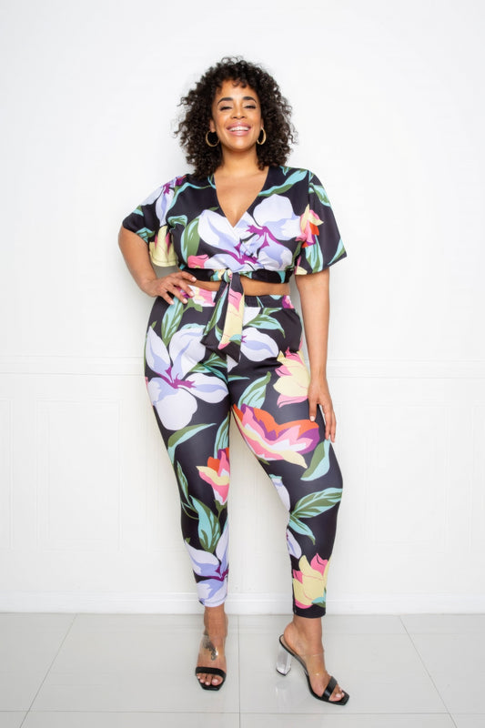 “Floral Arts” Black Jogger & Top Set