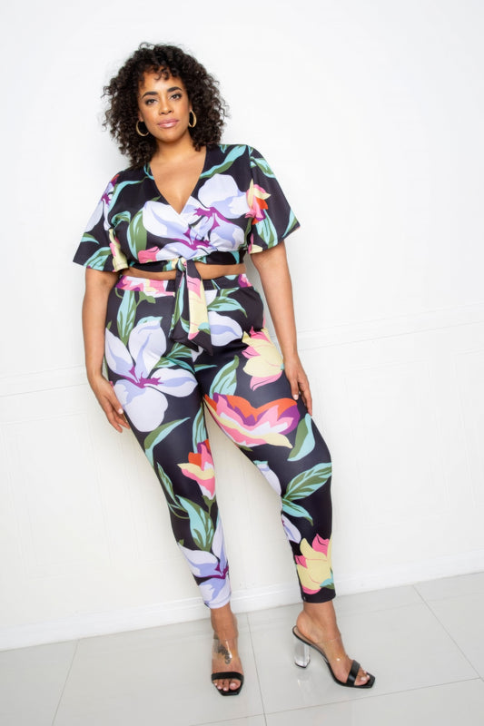 “Floral Arts” Black Jogger & Top Set