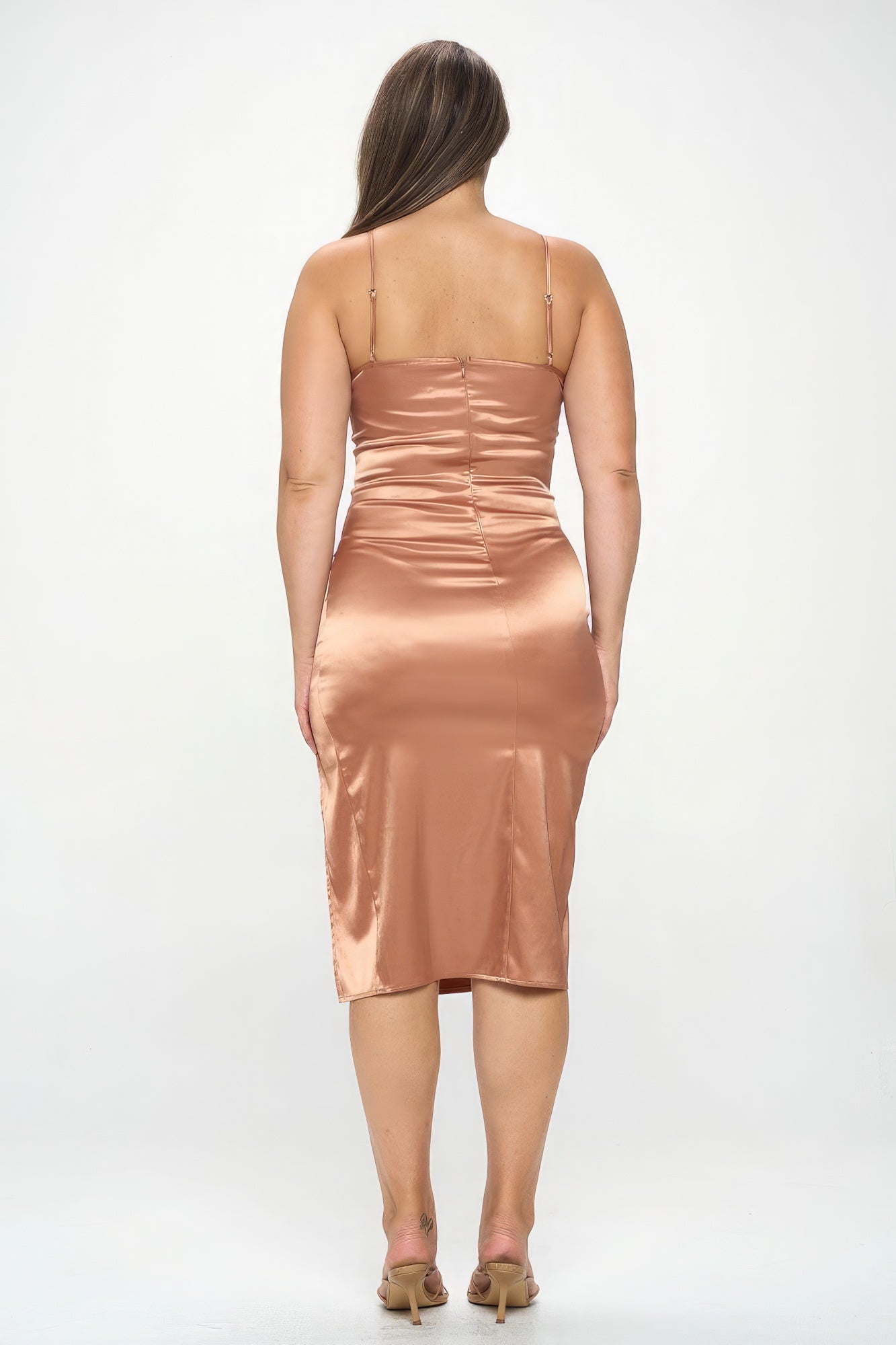 “Ladylike Luxe” Copper Bodycon Midi Dress