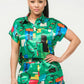 “Amelia” Green Multi Shorts Set
