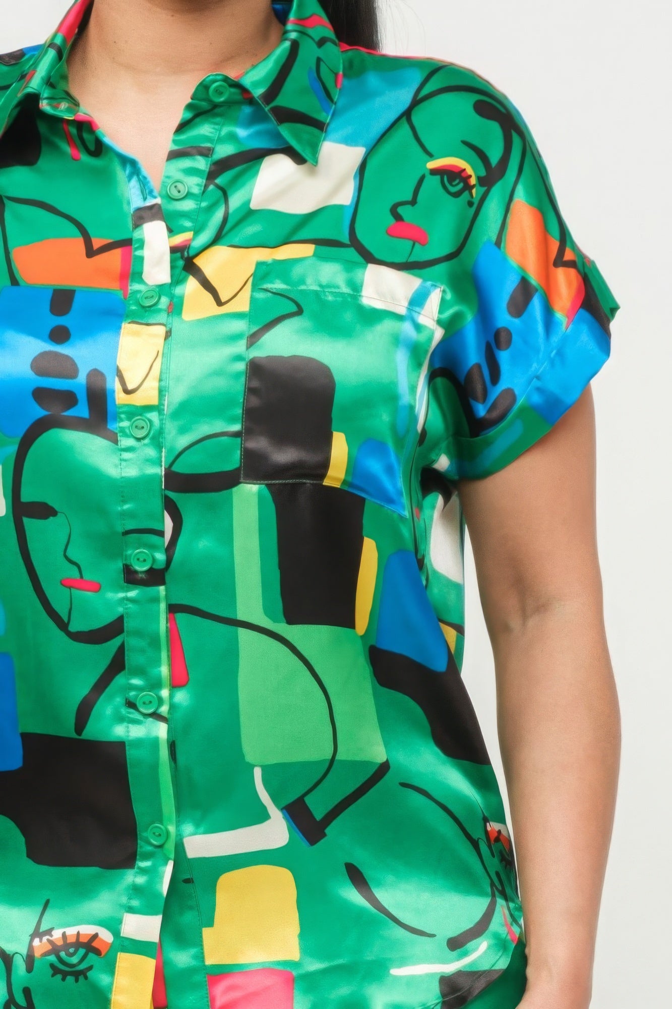 “Amelia” Green Multi Shorts Set