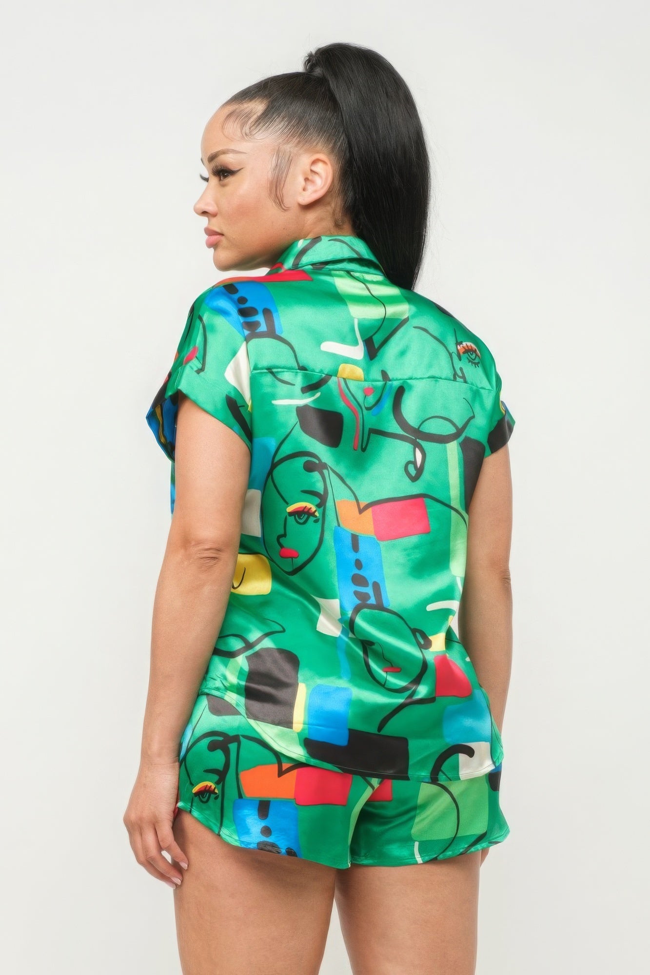 “Amelia” Green Multi Shorts Set