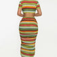 “Stripe Me Down” Green Multi Skirt Set