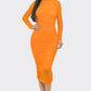 “Bianca” Orange Ruched Midi Dress