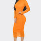 “Bianca” Orange Ruched Midi Dress
