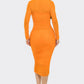 “Bianca” Orange Ruched Midi Dress