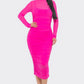 “Bianca” Fuchsia Ruched Midi Dress