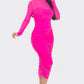 “Bianca” Fuchsia Ruched Midi Dress