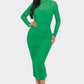 “Bianca” Green Ruched Midi Dress