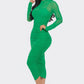 “Bianca” Green Ruched Midi Dress