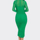 “Bianca” Green Ruched Midi Dress