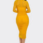 “Bianca” Mustard Ruched Midi Dress