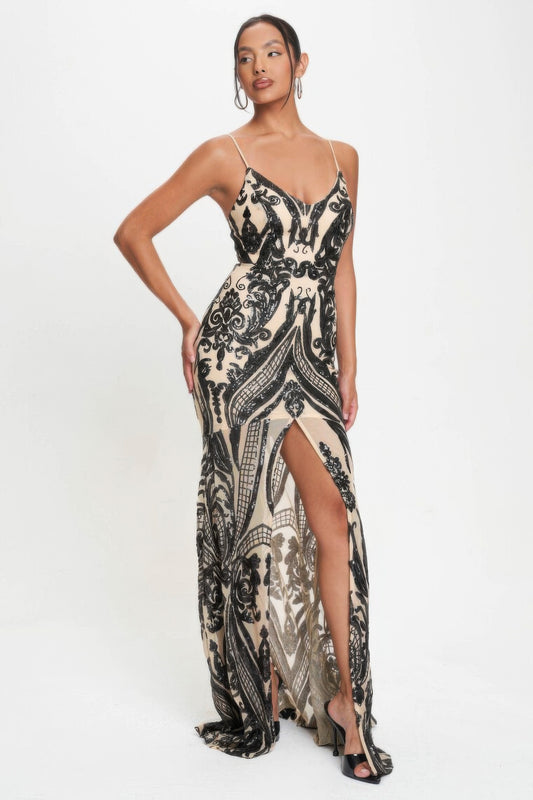Art Deco Sequins Maxi Dress