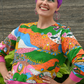Landscape Pullover in Rainbow W/ Fuchsia Cuffs