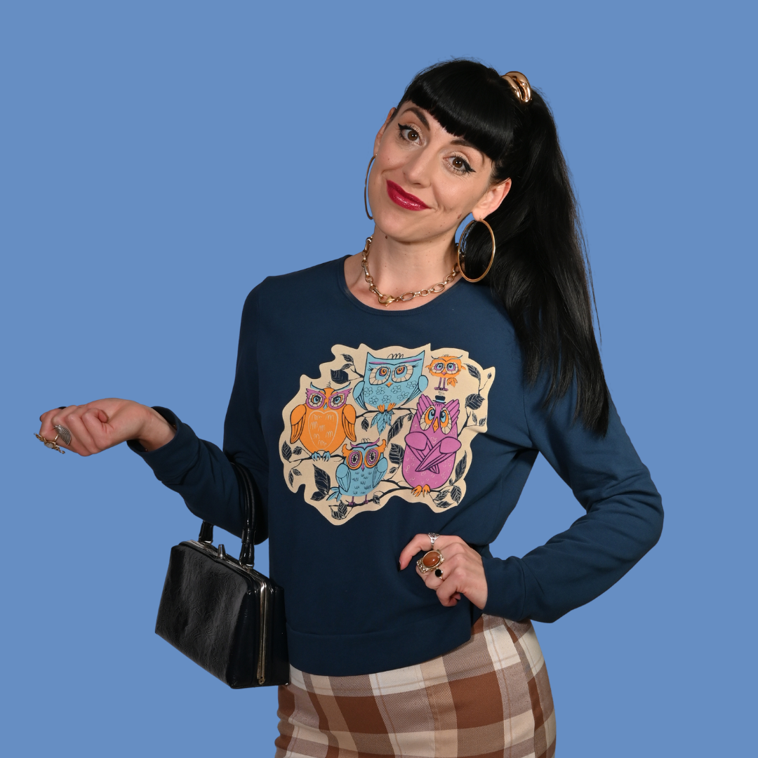 Wacky Owls Pullover in Midnight Blue
