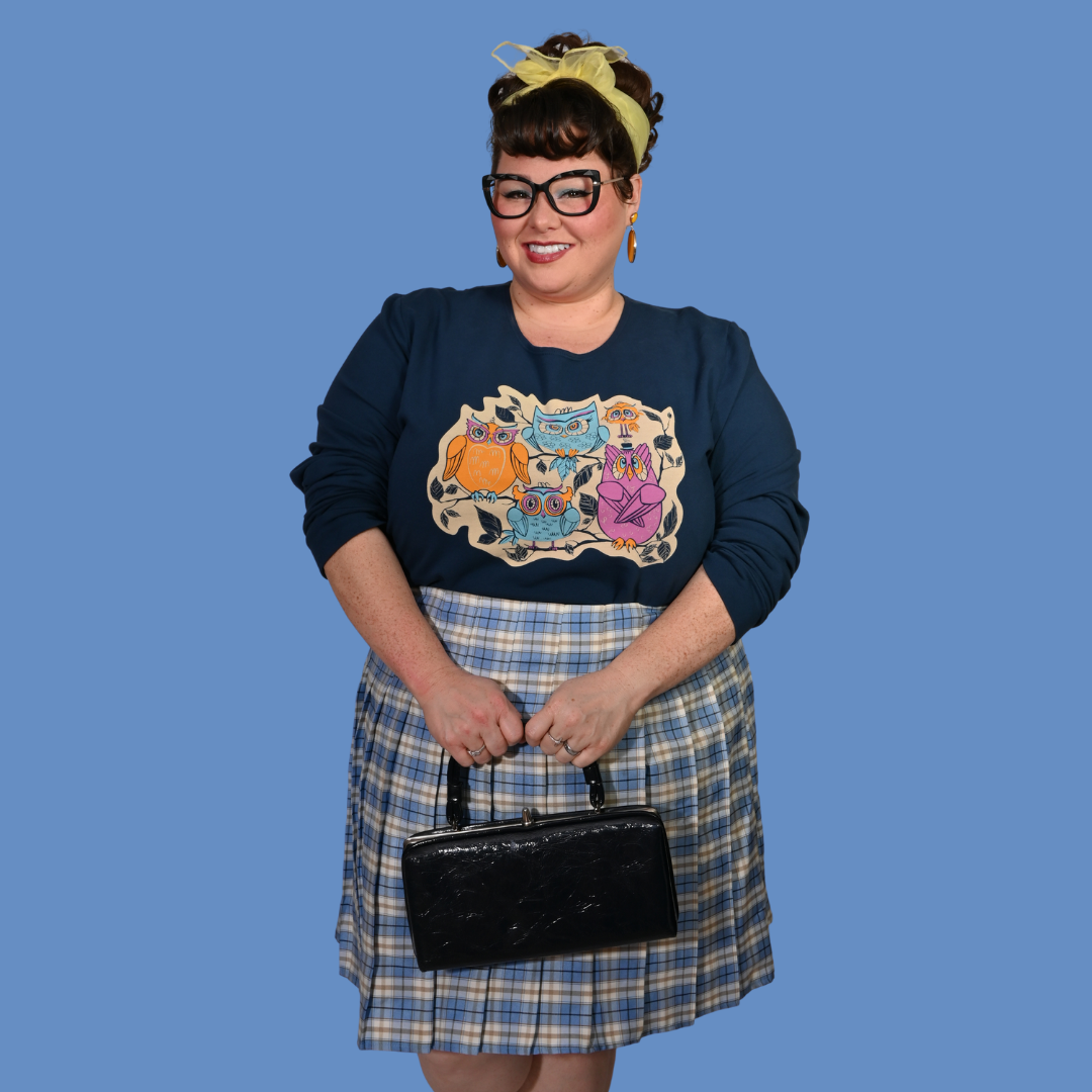 Wacky Owls Pullover in Midnight Blue