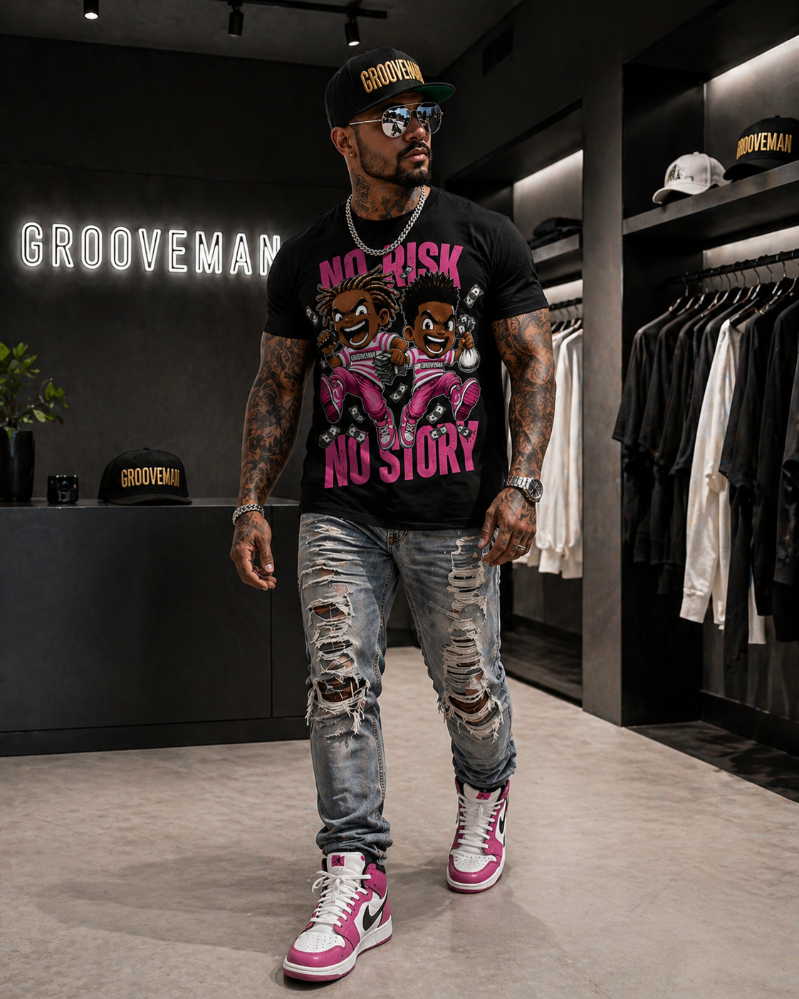 “No Risk No Story” – Grooveman Streetwear Tee (Oversized Fit)