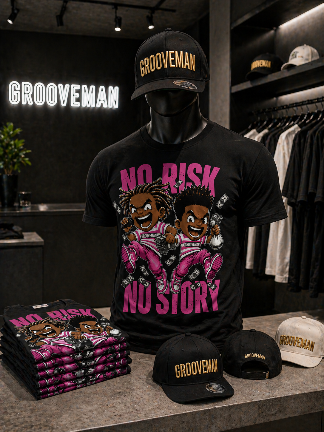 “No Risk No Story” – Grooveman Streetwear Tee (Oversized Fit)