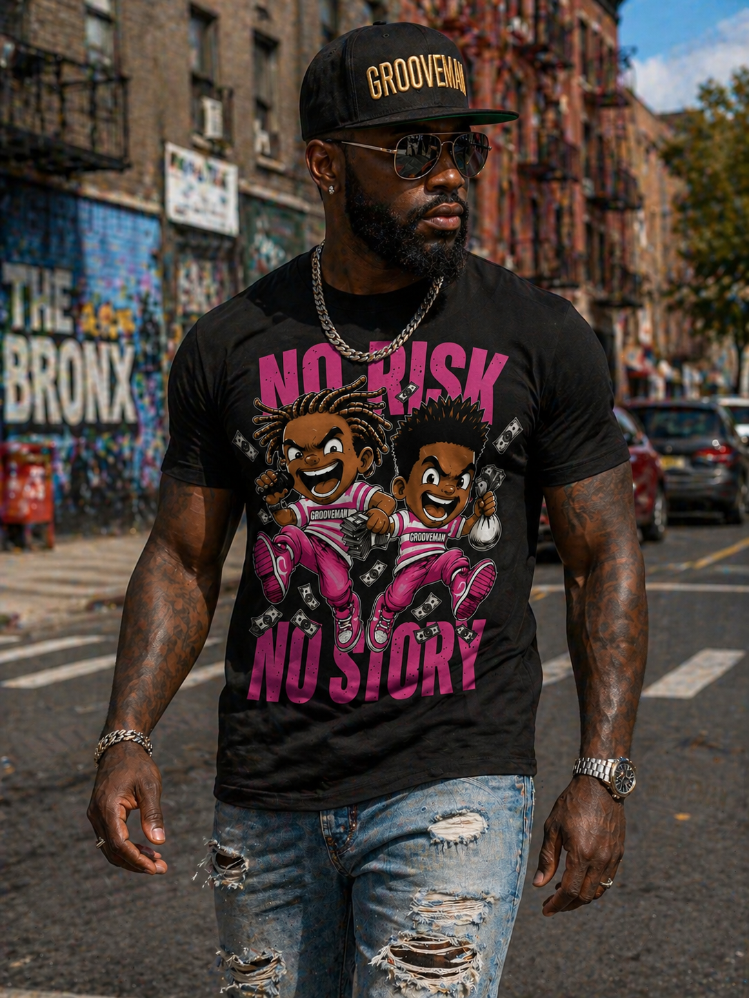 “No Risk No Story” – Grooveman Streetwear Tee (Oversized Fit)