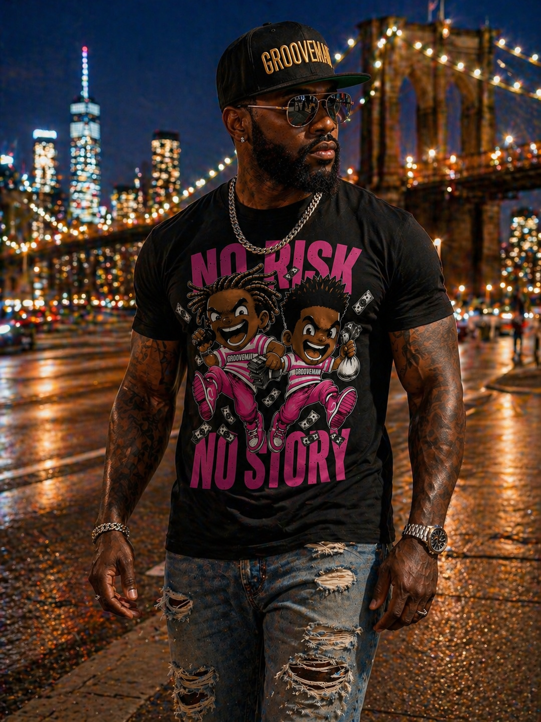 “No Risk No Story” – Grooveman Streetwear Tee (Oversized Fit)