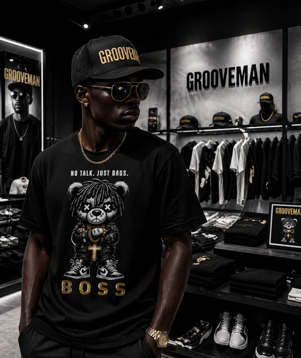 “No Talk Just Bags” Black Collection T-Shirt – Luxury Streetwear Graphic Tee (Runs Big)