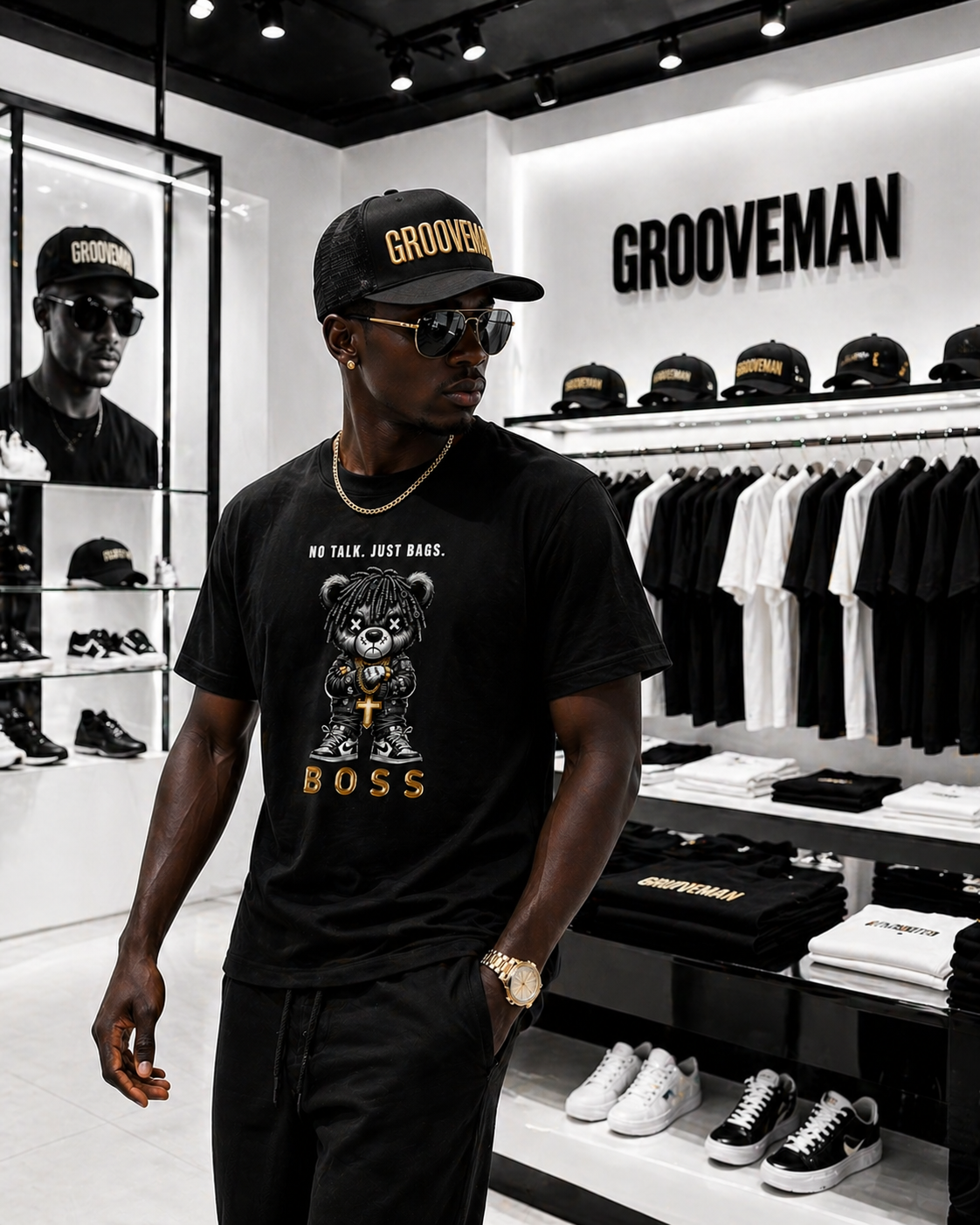 “No Talk Just Bags” Black Collection T-Shirt – Luxury Streetwear Graphic Tee (Runs Big)
