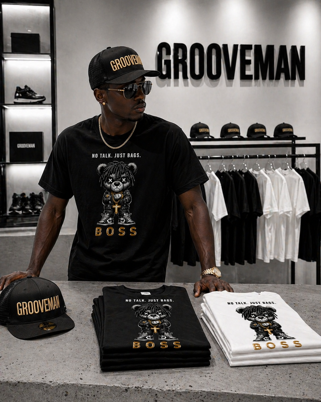 “No Talk Just Bags” Black Collection T-Shirt – Luxury Streetwear Graphic Tee (Runs Big)
