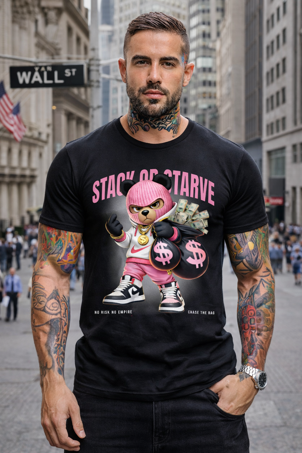 “Stack or Starve” Pink Bear Streetwear | Grooveman Exclusive