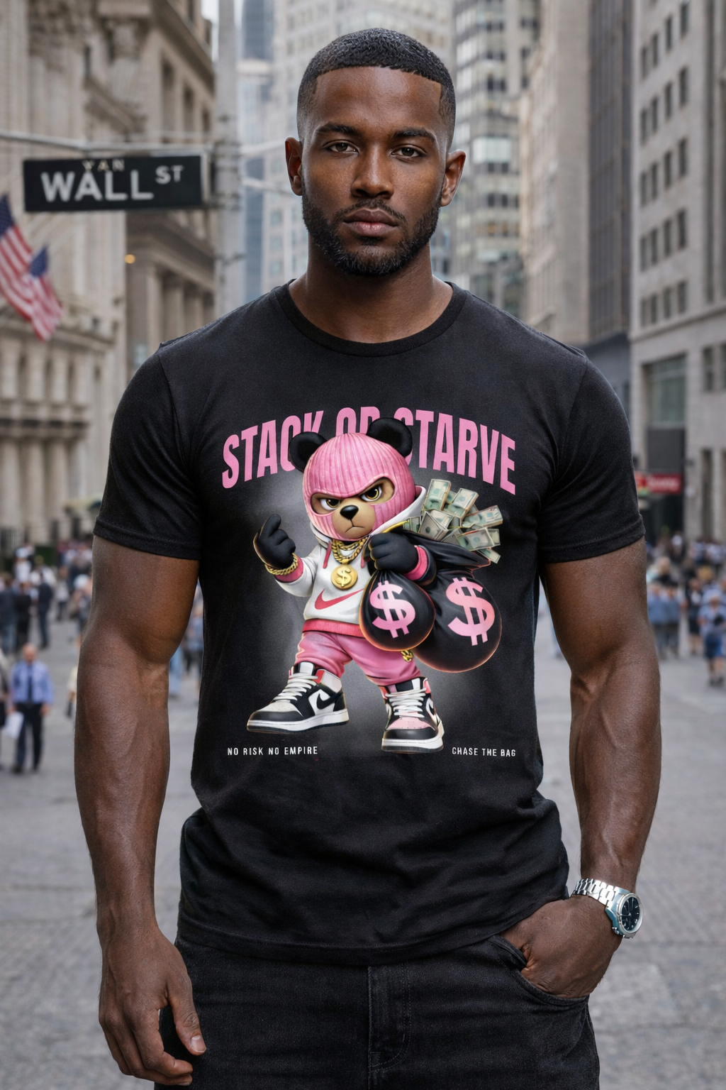 “Stack or Starve” Pink Bear Streetwear | Grooveman Exclusive