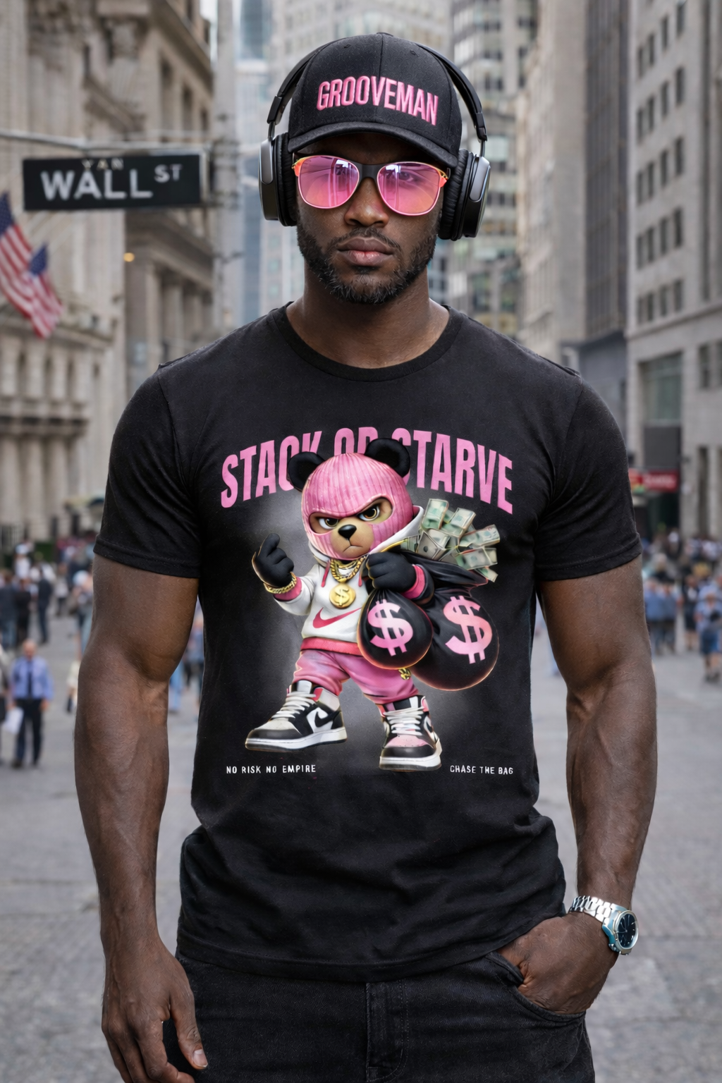 “Stack or Starve” Pink Bear Streetwear | Grooveman Exclusive