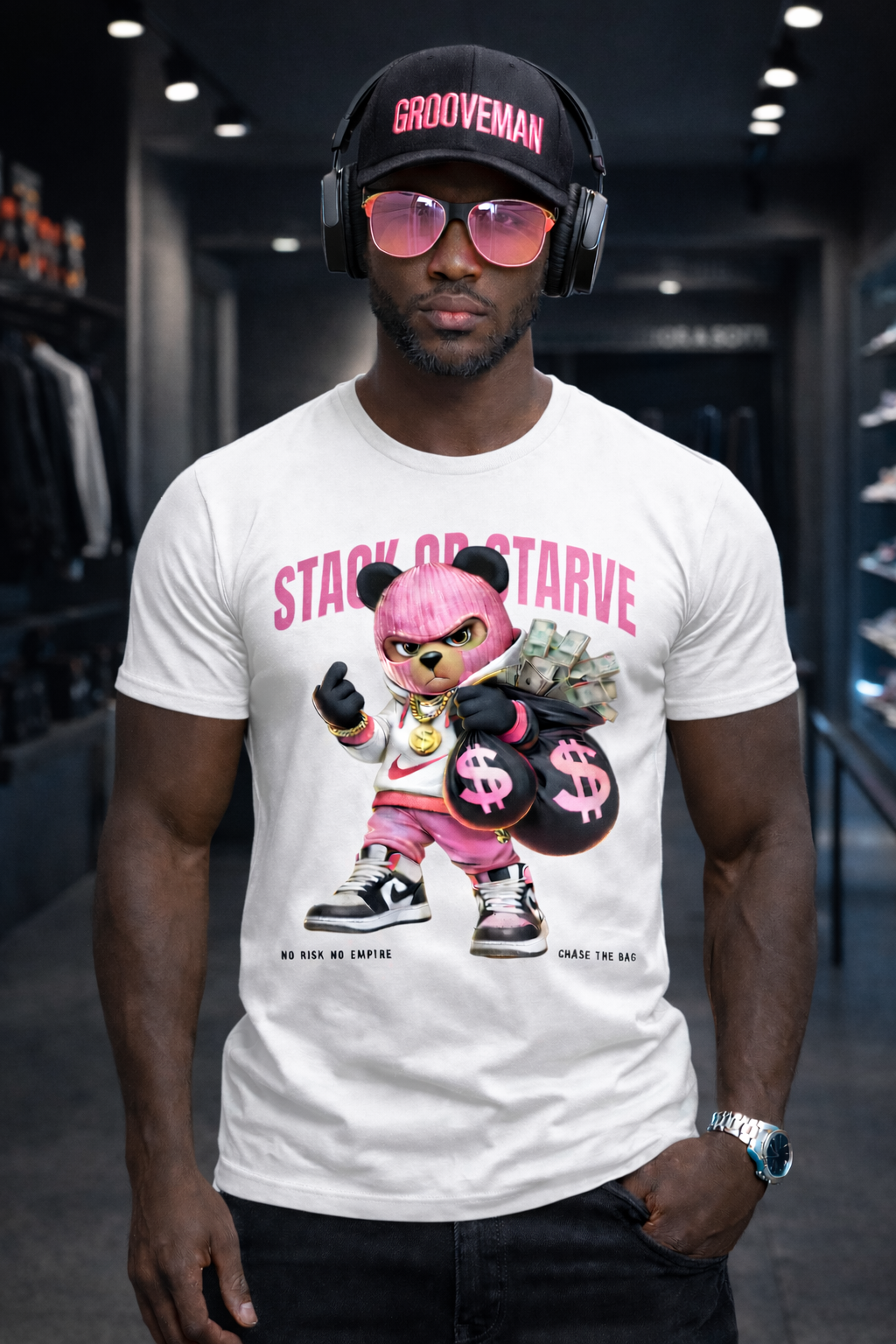 “Stack or Starve” Pink Bear Streetwear | Grooveman Exclusive