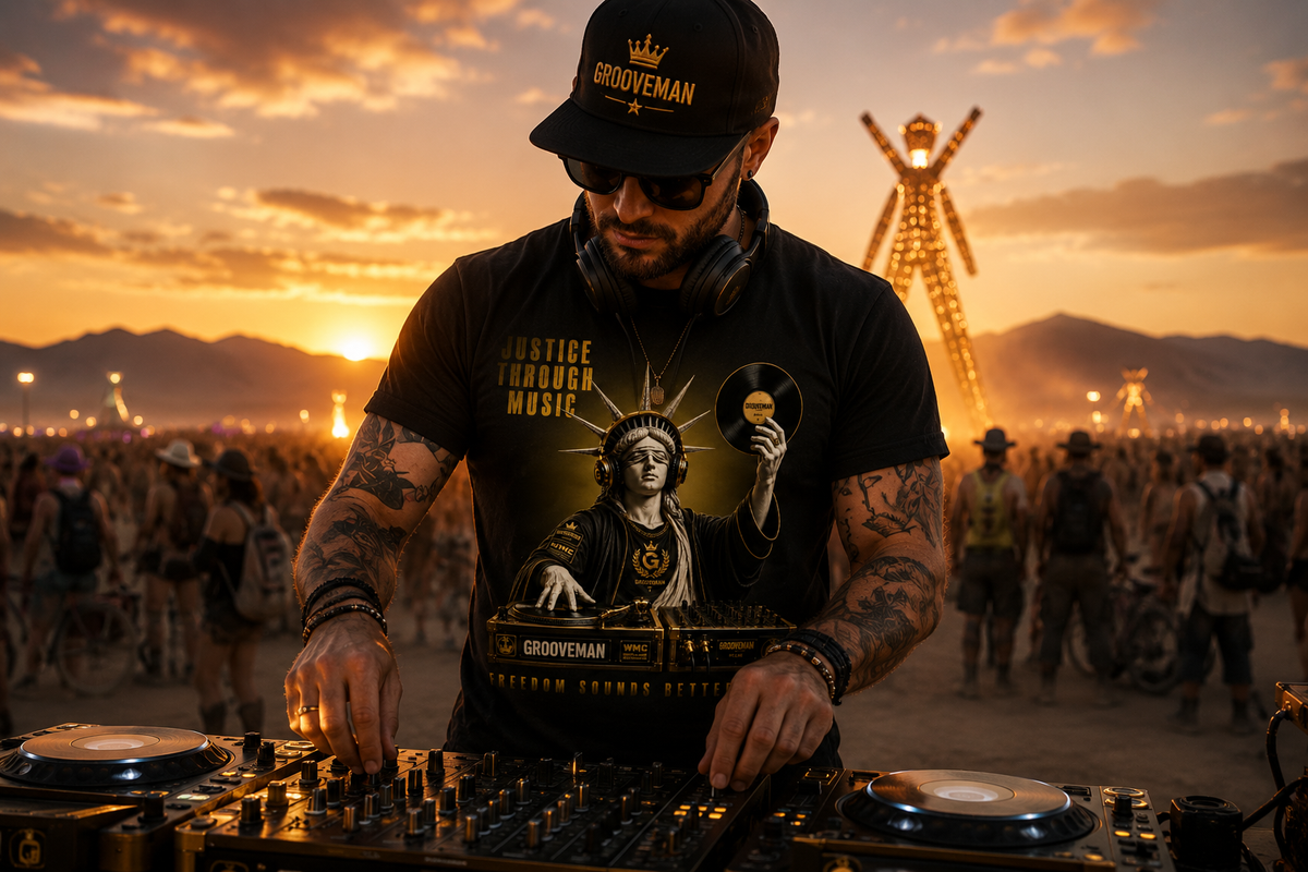 “Justice Through Music” Black Graphic T-Shirt – Premium DJ Streetwear Tee