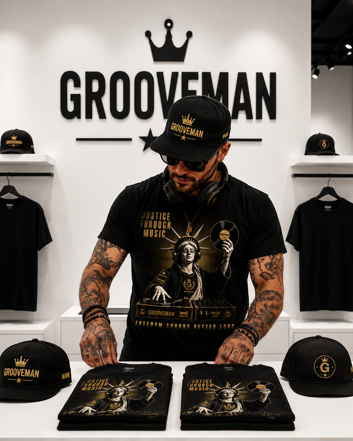 “Justice Through Music” Black Graphic T-Shirt – Premium DJ Streetwear Tee