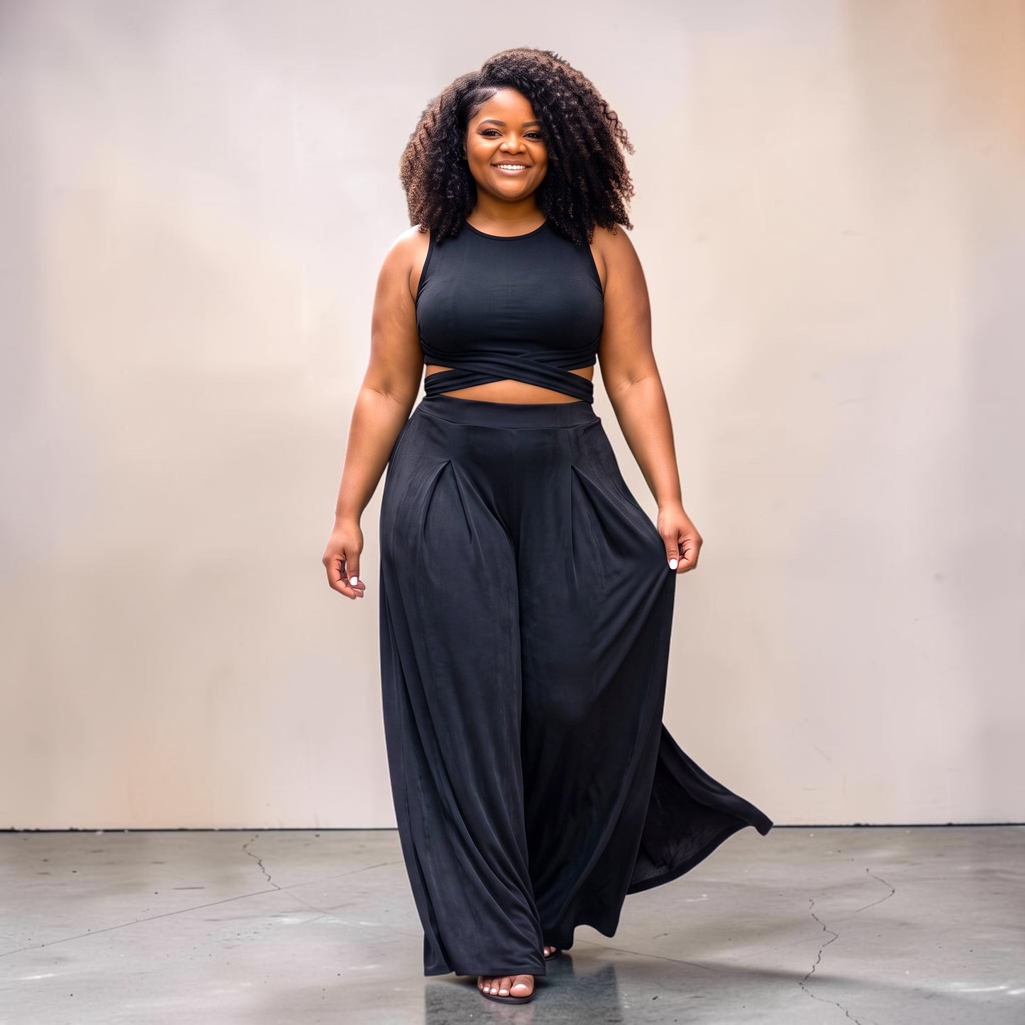 WRAP TIE CROP TOP & WIDE LEG PANTS SET