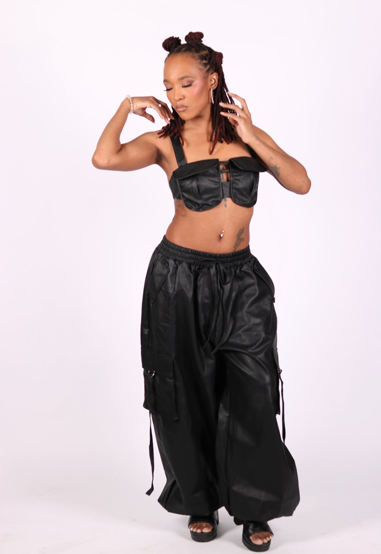 Black Utility Crop Top & Cargo Pant Set