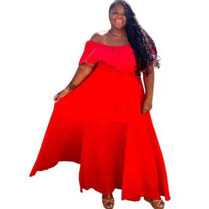 Poppy Red Sheer Maxi Dress With Slit