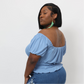Casual Ruched Puff Sleeve Ribbed Knit Solid Top