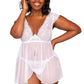White Lace and Mesh Cap Sleeve Babydoll