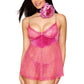 Fuchsia Patterned Mesh and Velvet Babydoll