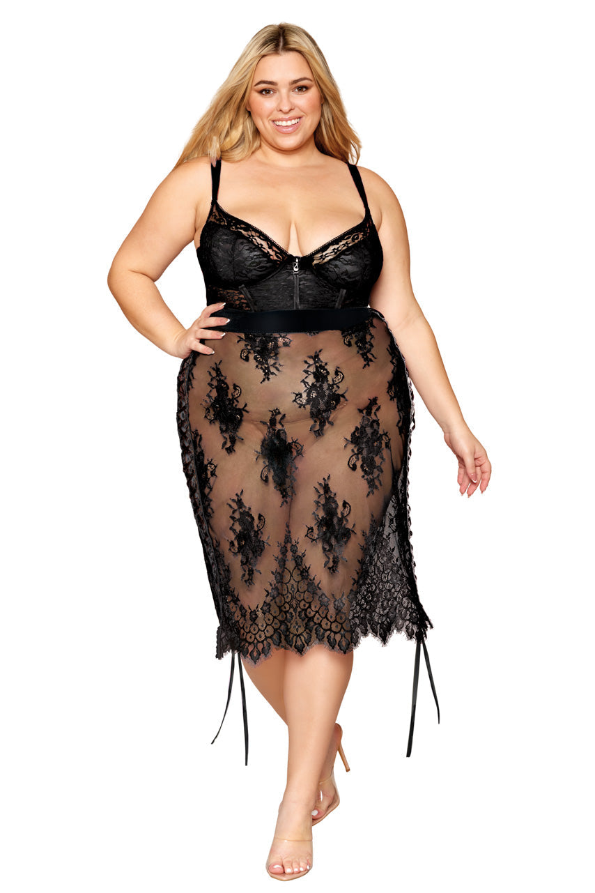 Floral Lace and Velvet Slip Chemise