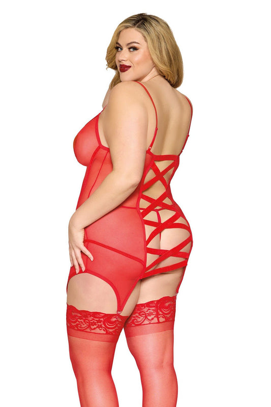 Red Velvet Trim Garter Chemise